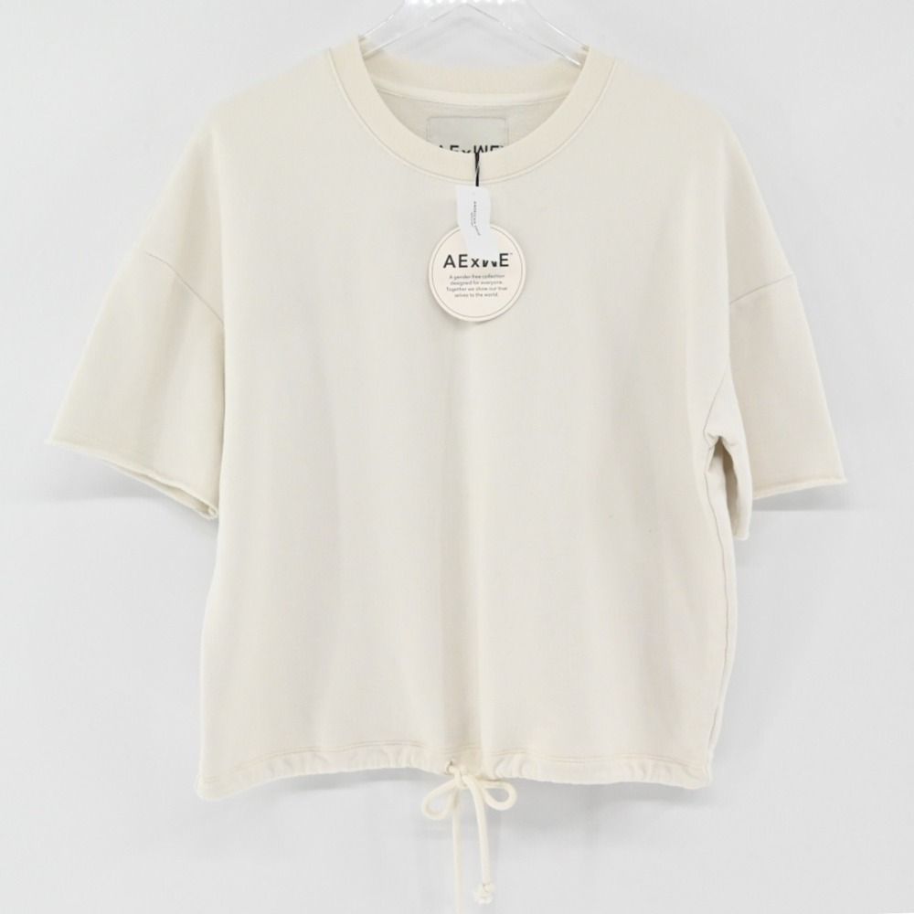 AMERICAN EAGLE Womens Sweatshirt Size XS Ivory Sport Drawstring Waist Loungewear